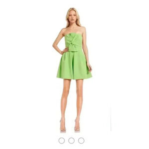 Jewel Badgley Mischka Green Strapless Twist Bow Flare Mini Dress Size 10